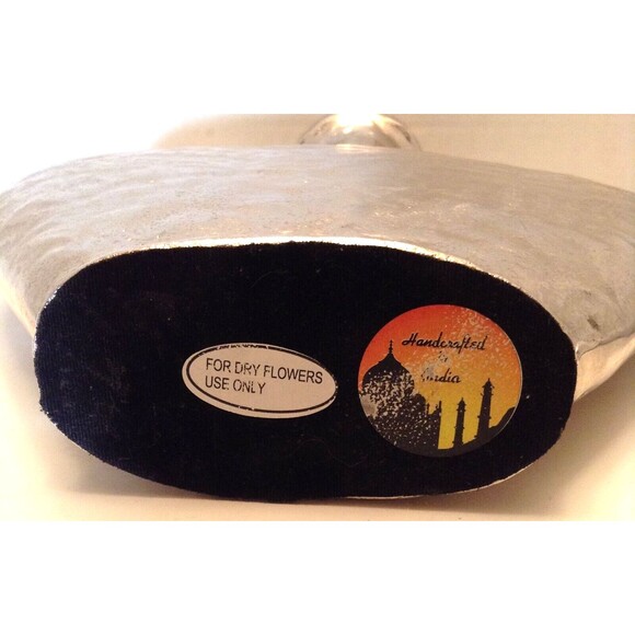 Silver Tone Vase 15" Hand Hammered Tooled Platinum Metal Mid Century Decor India - Picture 10 of 10